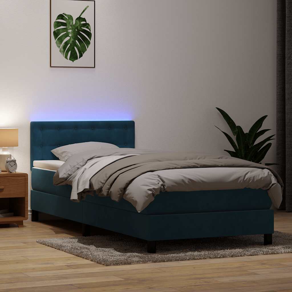 vidaXL Boxspringbett mit Matratze & LED Dunkelblau 80x220 cm Samt