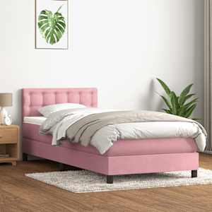 Box spring postel s matrací a LED růžová 80x220 cm samet - obrázek 4