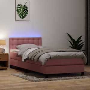 Box spring postel s matrací a LED růžová 80x220 cm samet - obrázek 1
