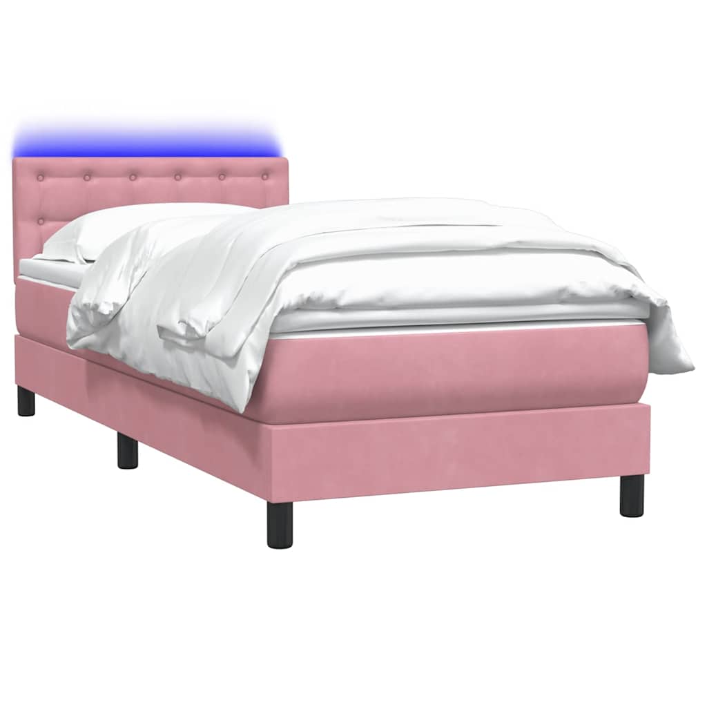 Thumbnail - vidaXL Boxspringbett mit Matratze & LED Rosa 90x220 cm Samt