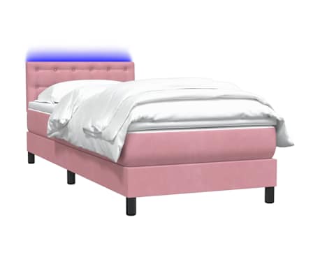 vidaXL Κρεβάτι Boxspring με Στρώμα Ροζ 90x220 εκ. Βελούδινο