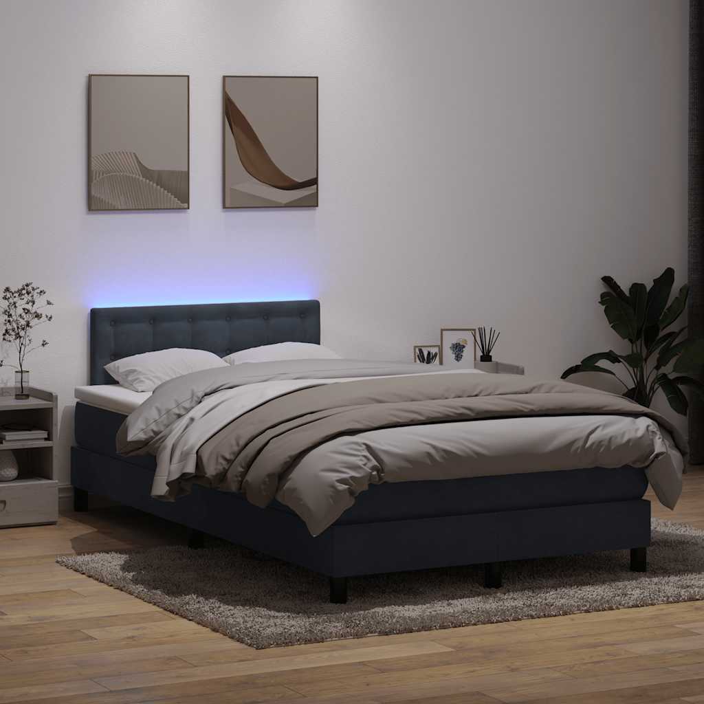 vidaXL Pat cu arcuri cu saltea și LED, gri închis, 120x220 cm, catifea