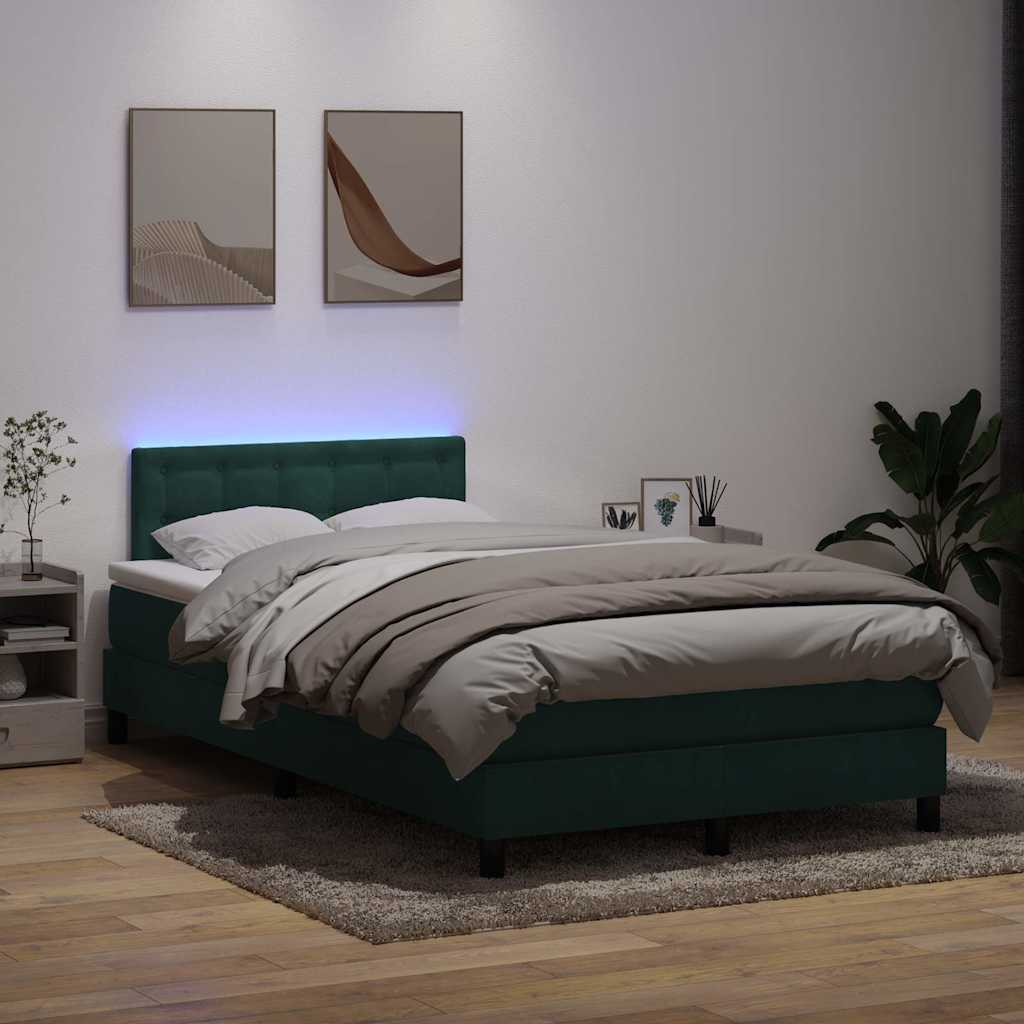 vidaXL Pat box spring cu saltea, verde închis, 120x220 cm, catifea