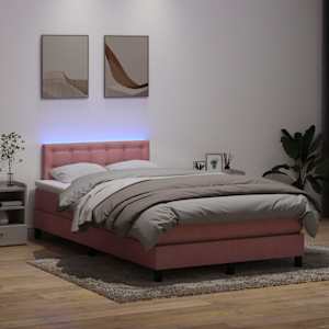 Box spring postel s matrací a LED růžová 120x220 cm samet - obrázek 1