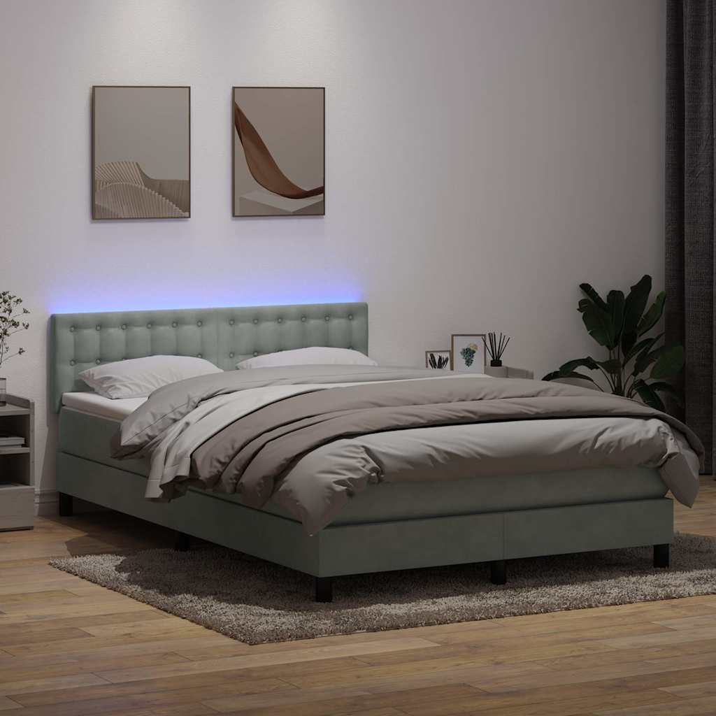 vidaXL Pat box spring cu saltea, gri deschis, 140x220 cm, catifea