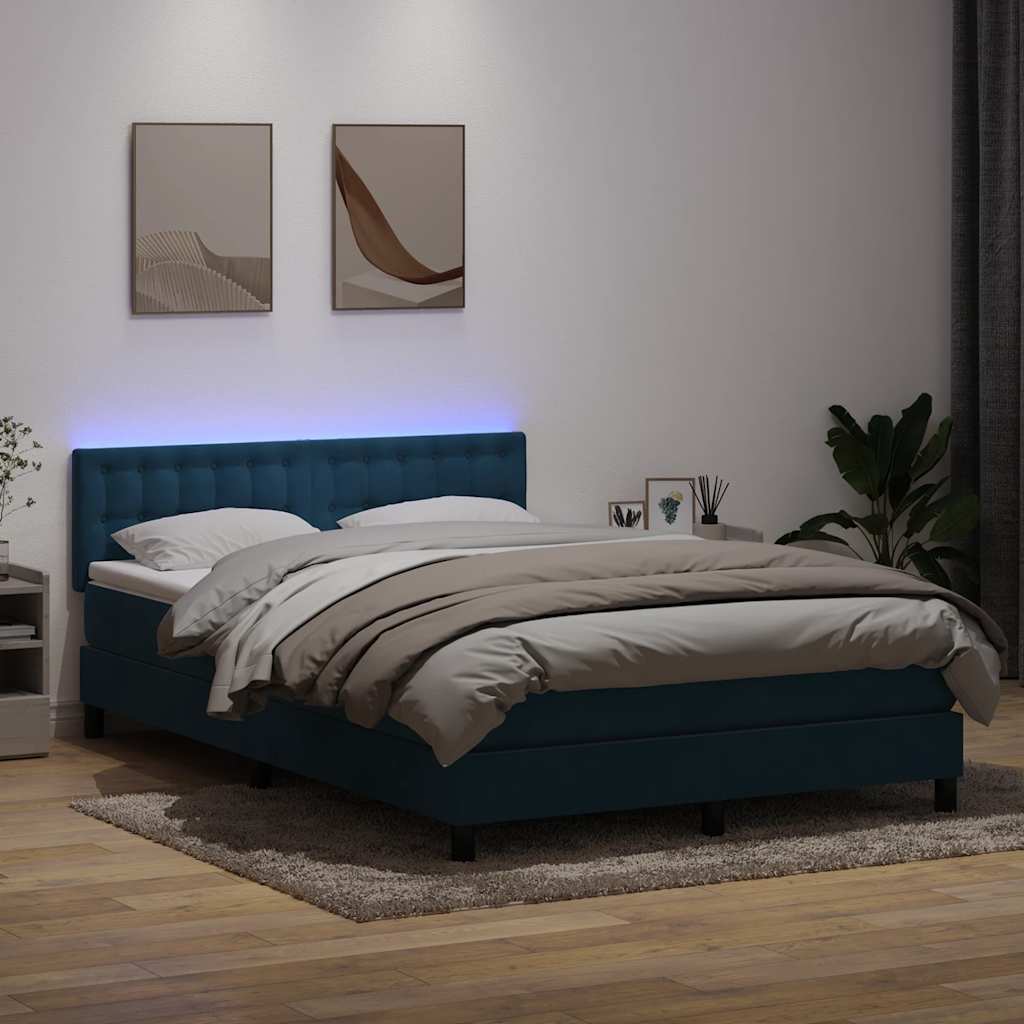 vidaXL Pat box spring cu saltea, albastru închis, 140x220 cm, catifea