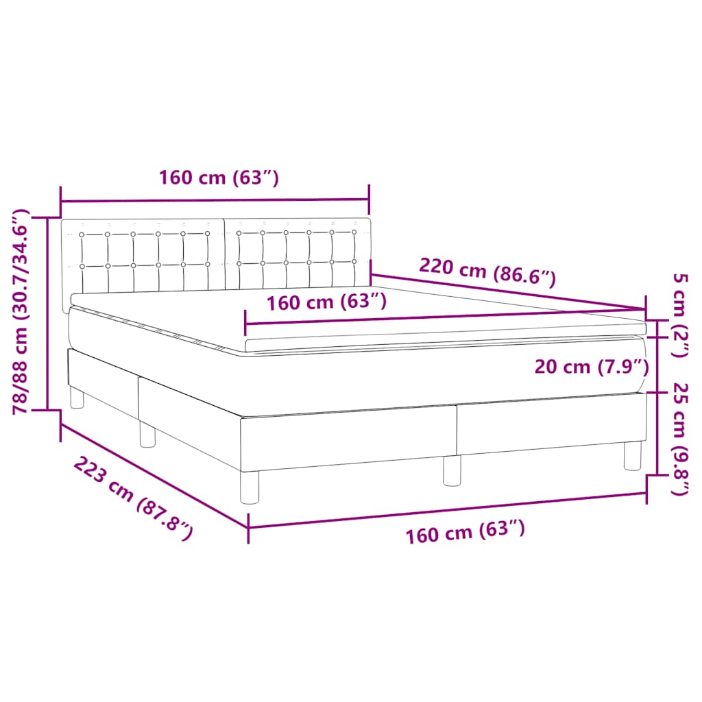 Box spring postel s matrací a LED světle šedá 160x220 cm samet - obrázek 16