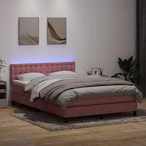 Box spring postelja z vzmetnico LED roza 160x220 cm žamet