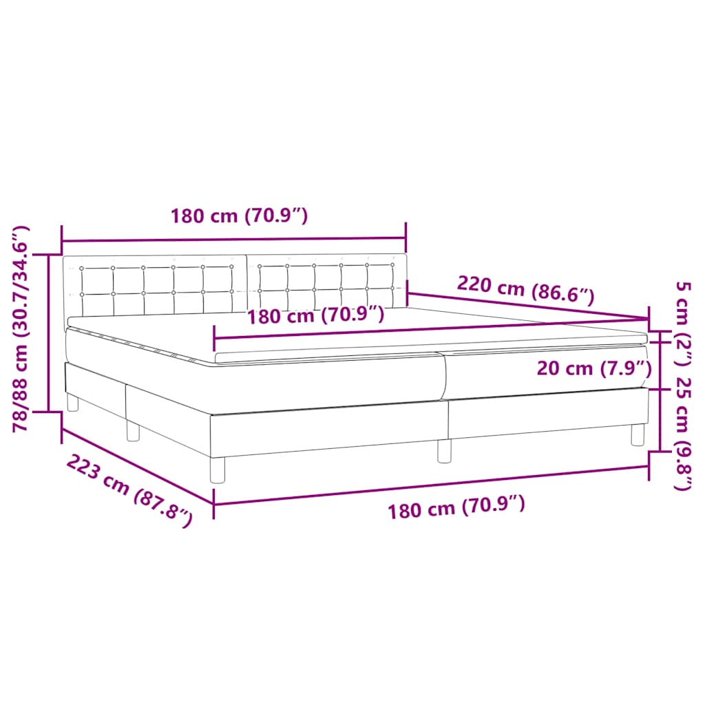 Box spring postel s matrací a LED tmavě zelená 180x220 cm samet - obrázek 16