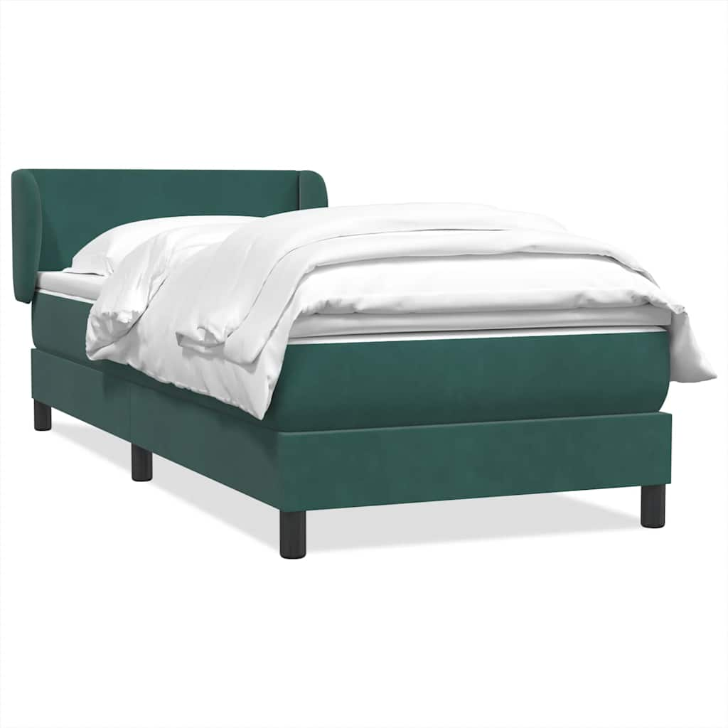 vidaXL Pat box spring cu saltea, verde închis, 90x210 cm, catifea