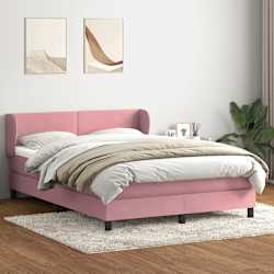 vidaXL Boxspringbett mit Matratze Rosa 140x210 cm Samt
