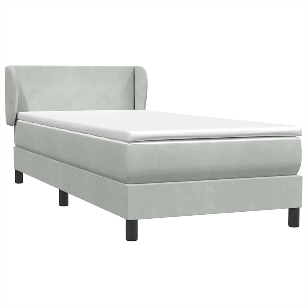 vidaXL Box spring postelja z vzmetnico svetlo siv 90x220 cm žamet