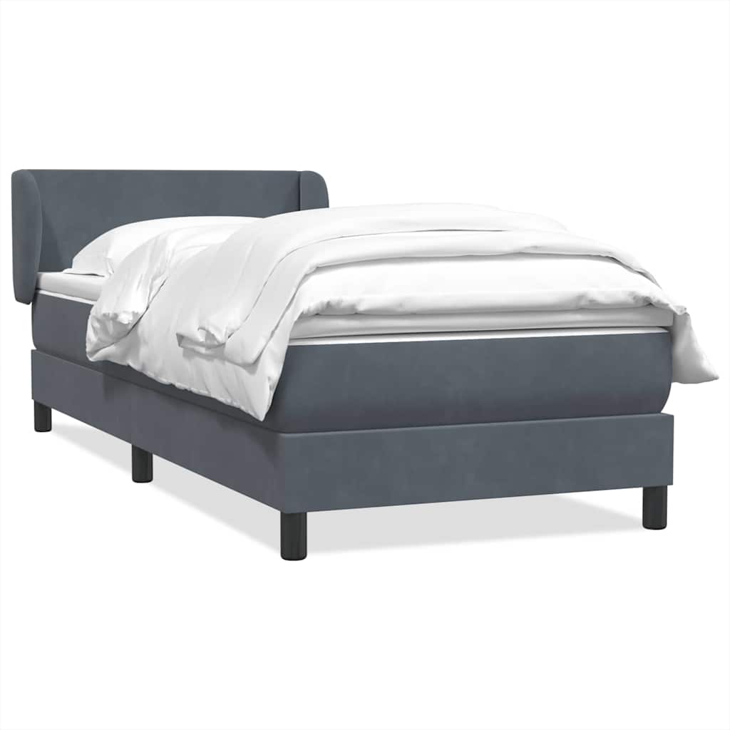 vidaXL Pat box spring cu saltea, gri închis, 90x220 cm, catifea