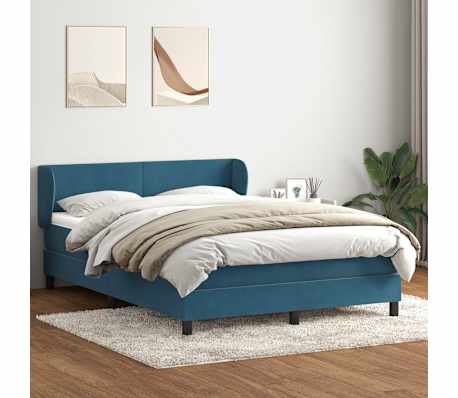 vidaXL Sommier &agrave; lattes de lit et matelas bleu fonc&eacute; 140x220cm velours