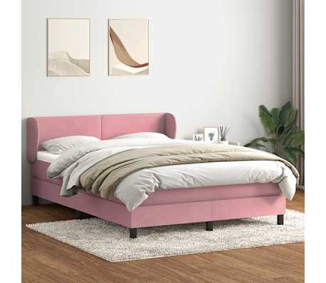 vidaXL Boxspring met matras fluweel roze 160x220 cm