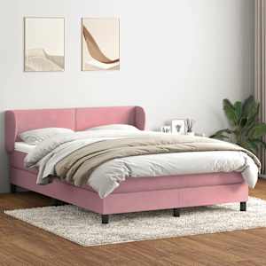 vidaXL Boxspring met matras fluweel roze 160x220 cm