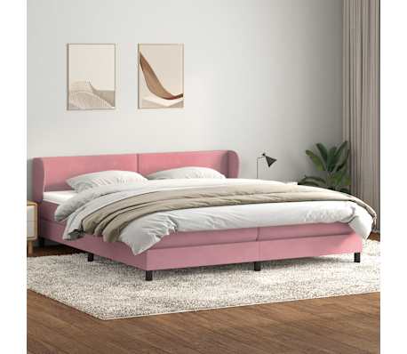 vidaXL Sommier &agrave; lattes de lit avec matelas rose 180x220 cm velours