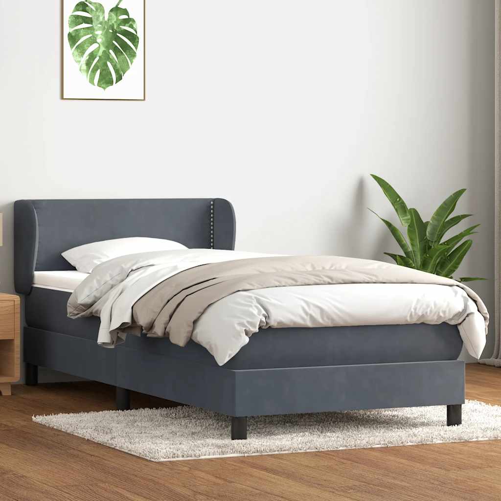 vidaXL Pat box spring cu saltea, gri închis, 80x210 cm, catifea