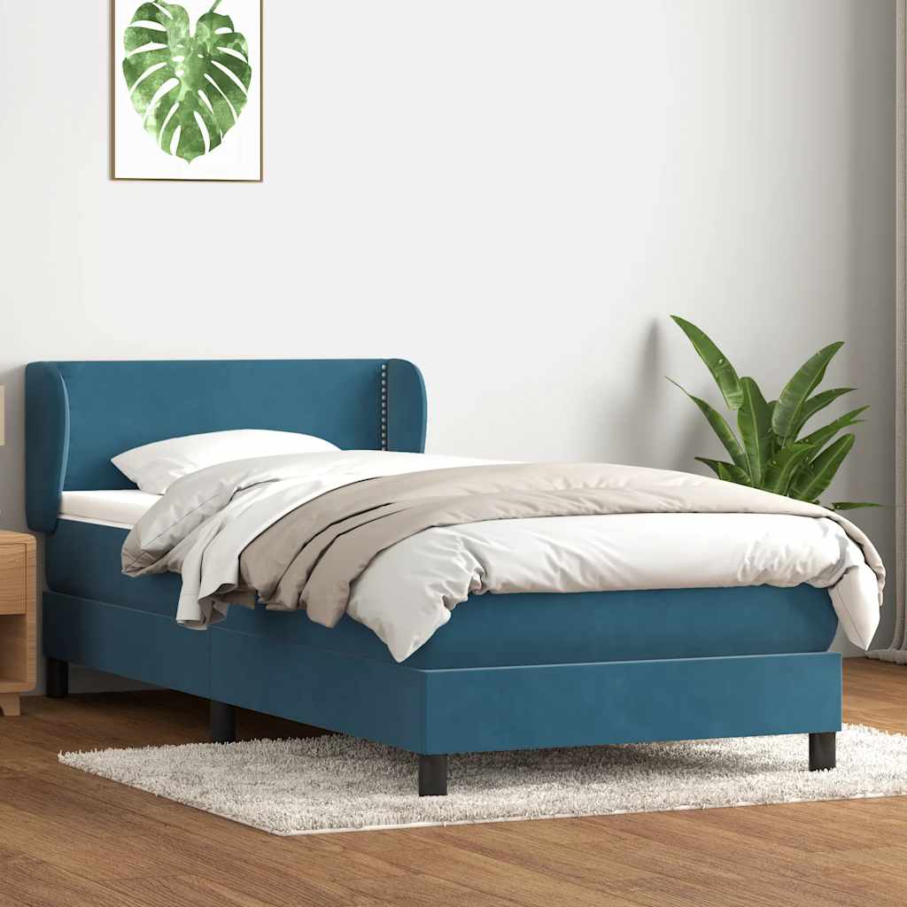 vidaXL Pat box spring cu saltea, albastru închis, 80x210 cm, catifea