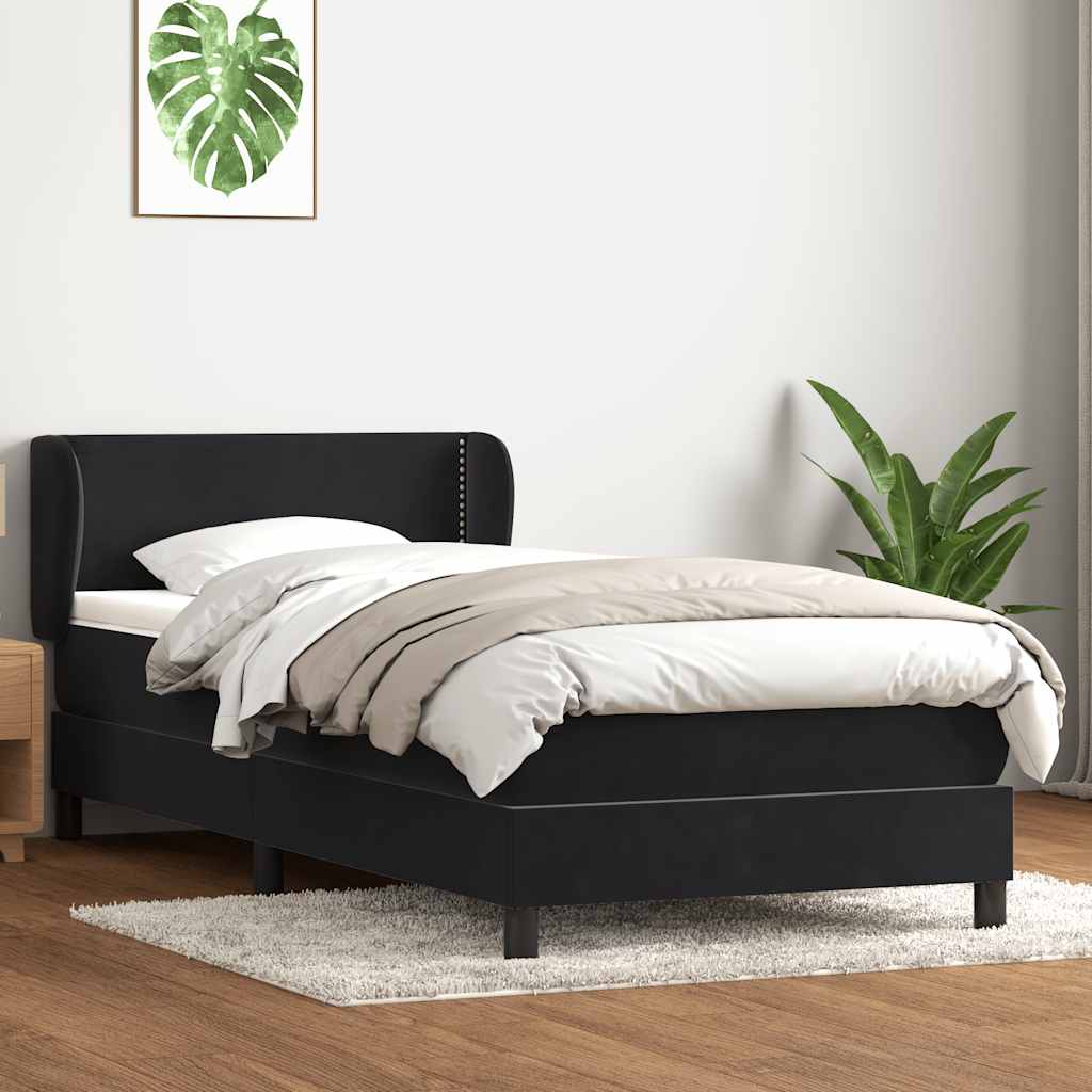 vidaXL Pat box spring cu saltea, negru, 90x210 cm, catifea