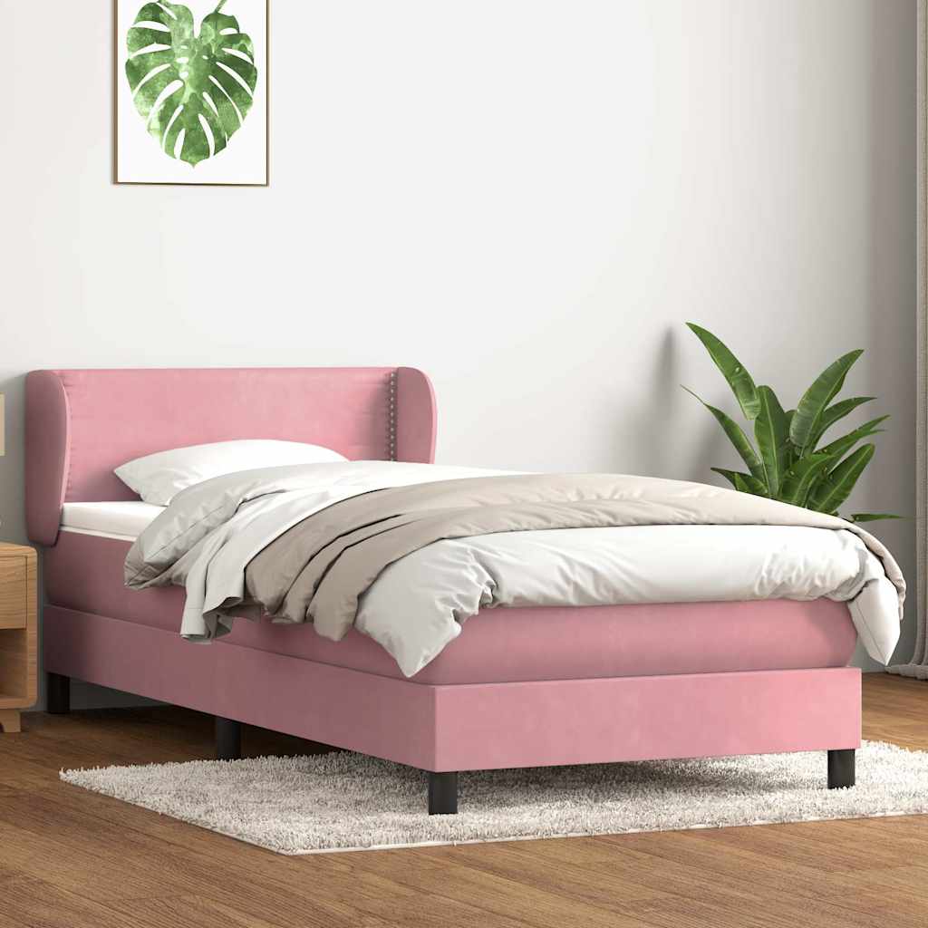 vidaXL Boxspringbett mit Matratze Rosa 100x210 cm Samt