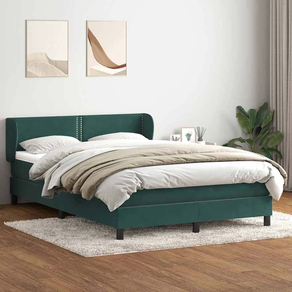 vidaXL Boxspringbett mit Matratze Dunkelgrün 140x210 cm Samt