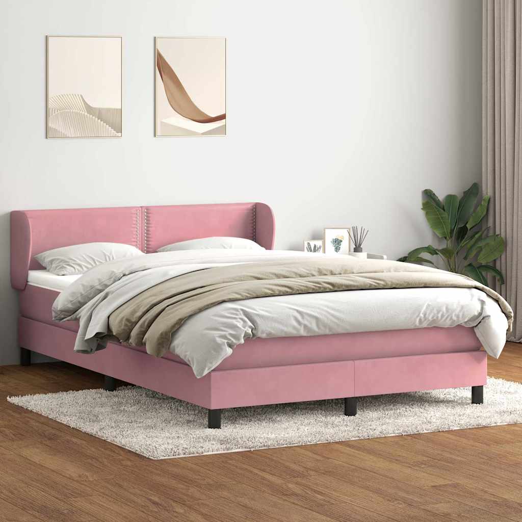 vidaXL Boxspringbett mit Matratze Rosa 140x210 cm Samt