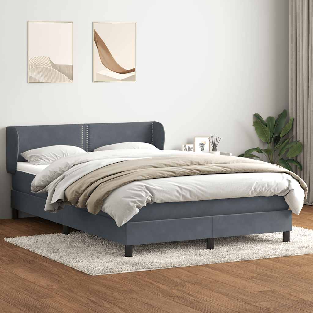 vidaXL Pat box spring cu saltea, gri închis, 160x210 cm, catifea