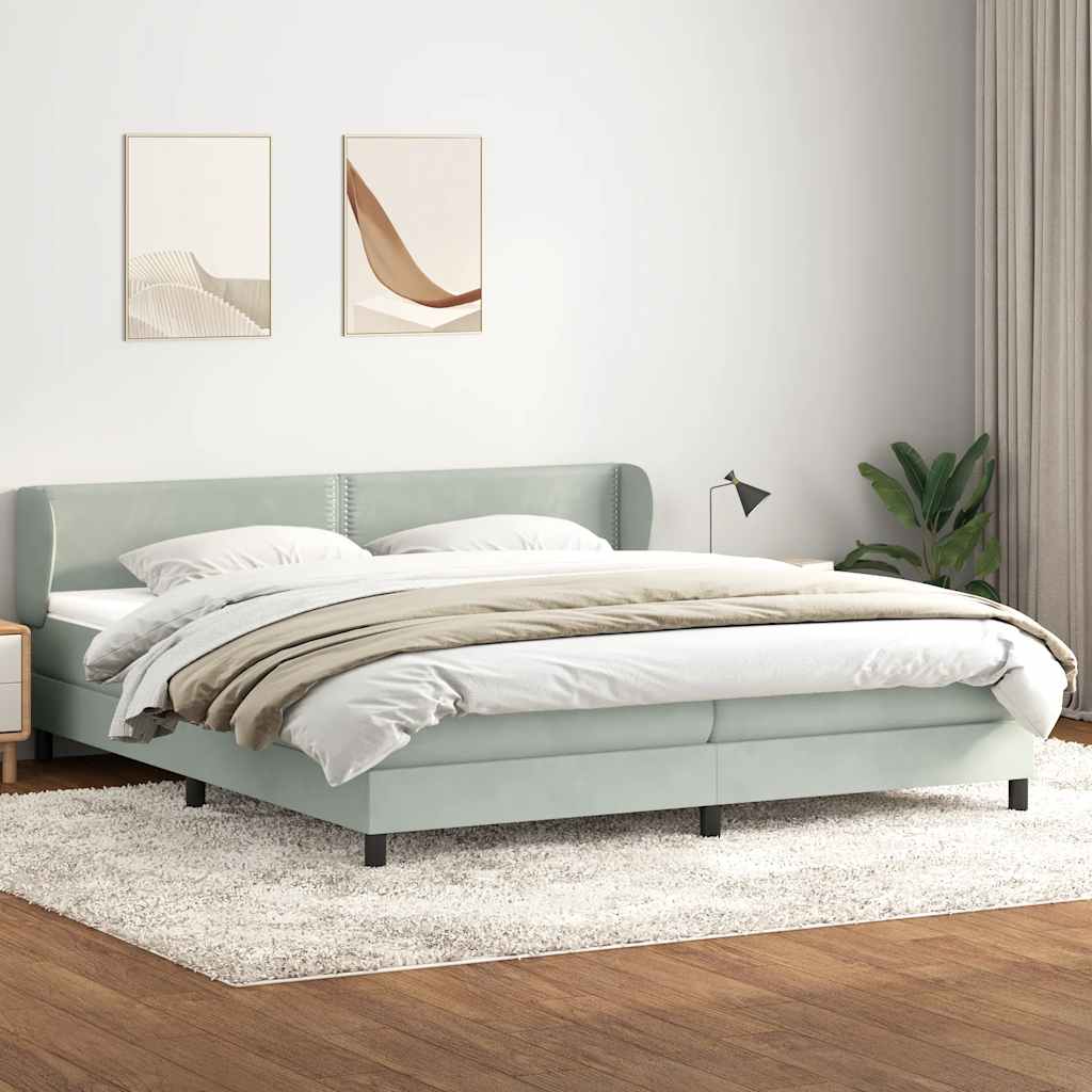 vidaXL Boxspringbett mit Matratzen Hellgrau 180x210 cm Samt