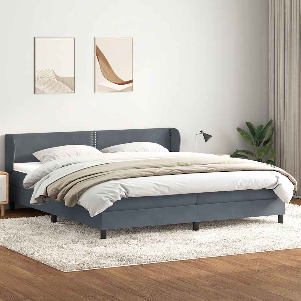 vidaXL Boxspringbett mit Matratzen Dunkelgrau 180x210 cm Samt