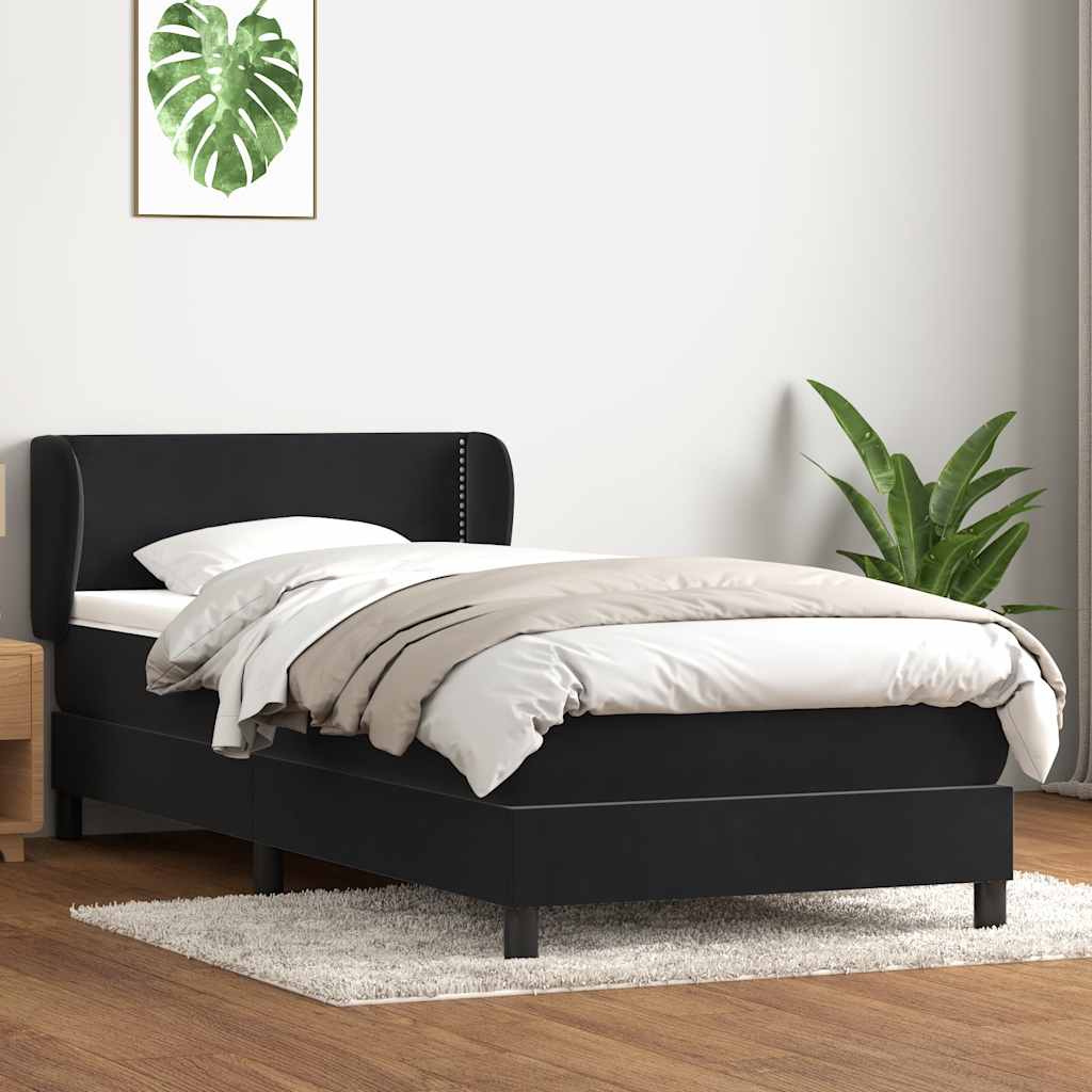 vidaXL Pat box spring cu saltea, negru, 80x220 cm, catifea