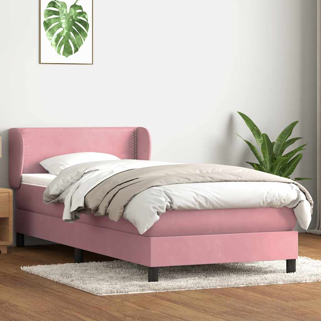 vidaXL Boxspringbett mit Matratze Rosa 100x220 cm Samt