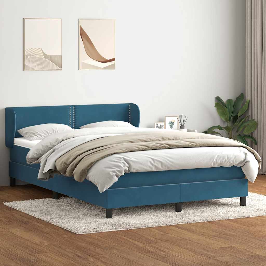 vidaXL Boxspringbett mit Matratze Dunkelblau 140x220 cm Samt