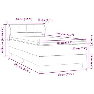 Box spring postel s matrací světle šedá 80x210 cm samet - obrázek 12