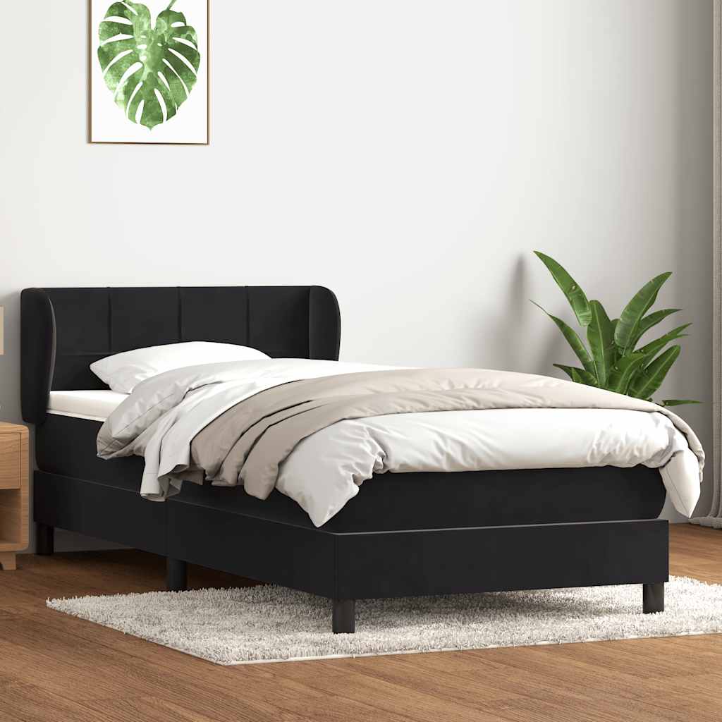 vidaXL Pat box spring cu saltea, negru, 80x210 cm, catifea