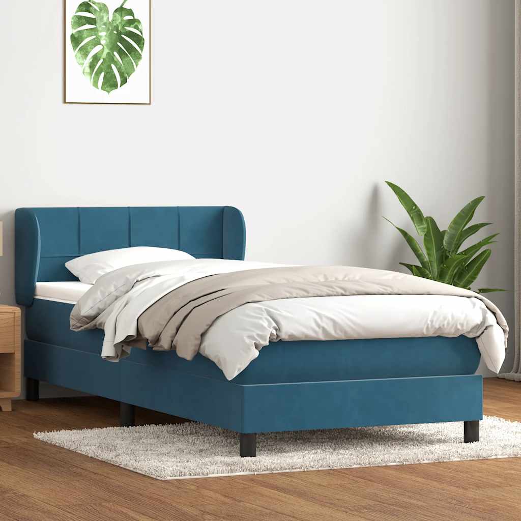 vidaXL Pat box spring cu saltea, albastru închis, 80x210 cm, catifea