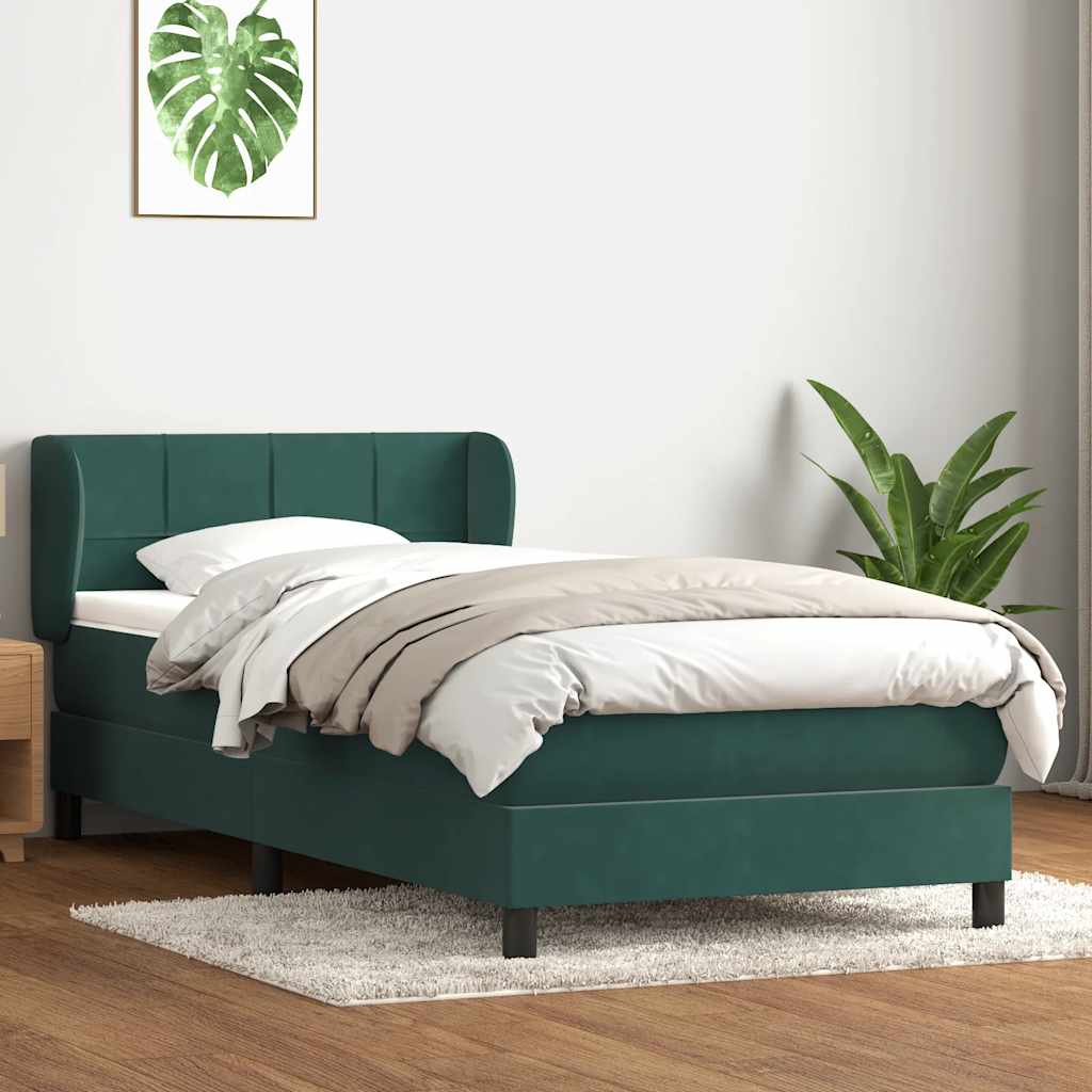 Box spring postel s matrací tmavě zelená 100x210 cm samet