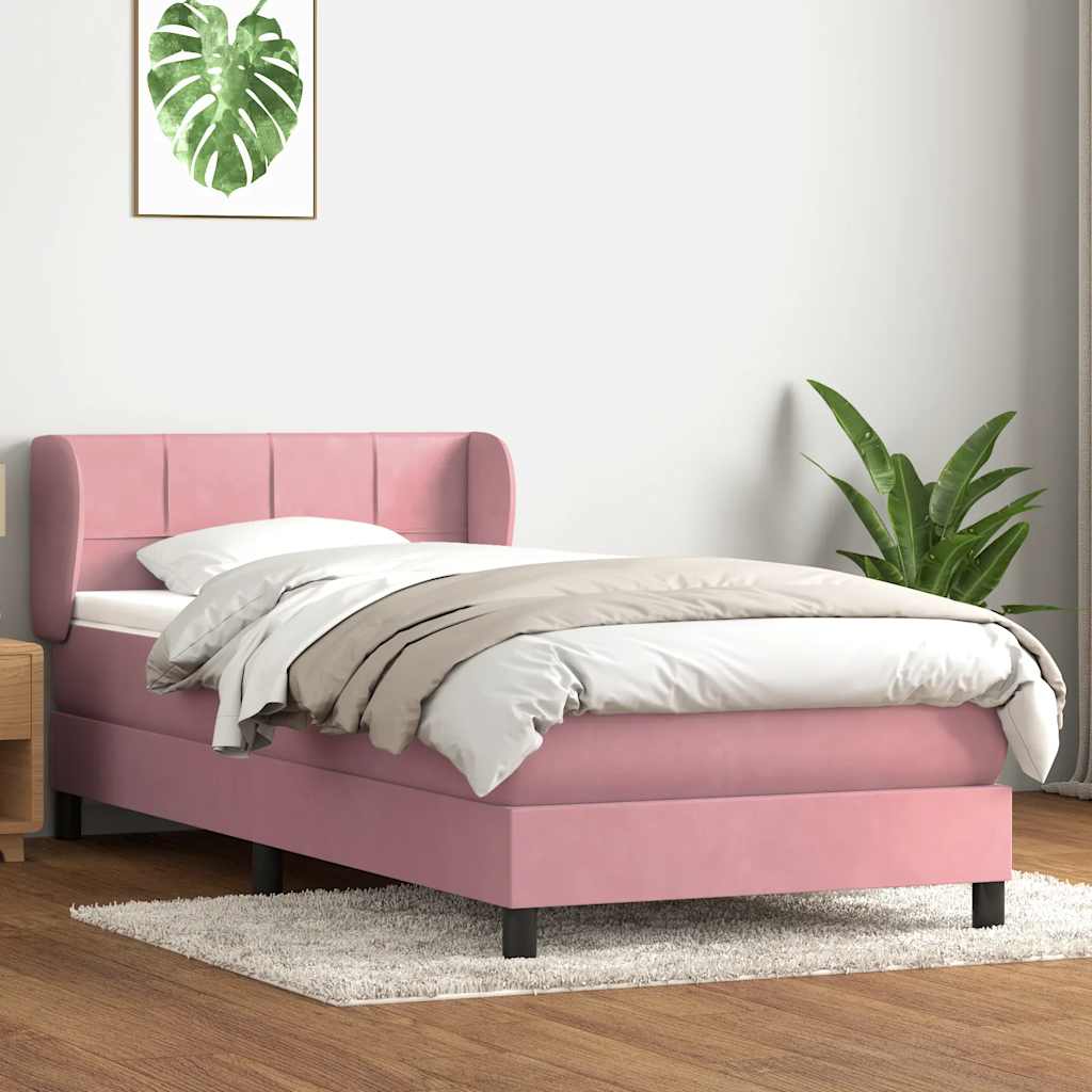 vidaXL Boxspringbett mit Matratze Rosa 100x210 cm Samt