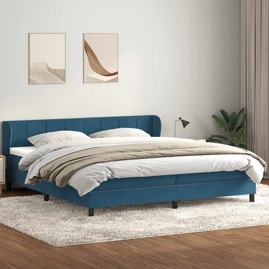 vidaXL Boxspringbett mit Matratzen Dunkelblau 180x210 cm Samt