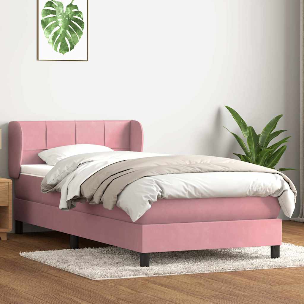 vidaXL Boxspringbett mit Matratze Rosa 80x220 cm Samt