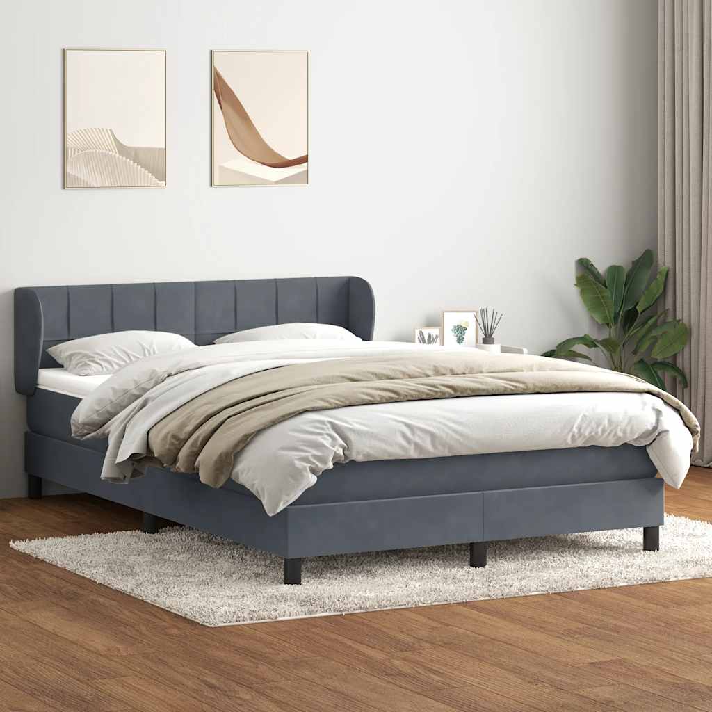 vidaXL Pat box spring cu saltea, gri închis, 160x220 cm, catifea