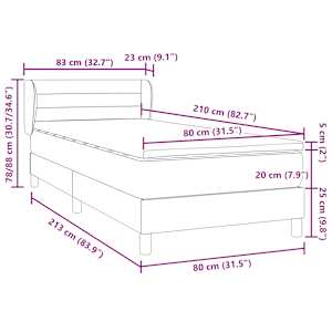 Box spring postel s matrací světle šedá 80x210 cm samet - obrázek 12