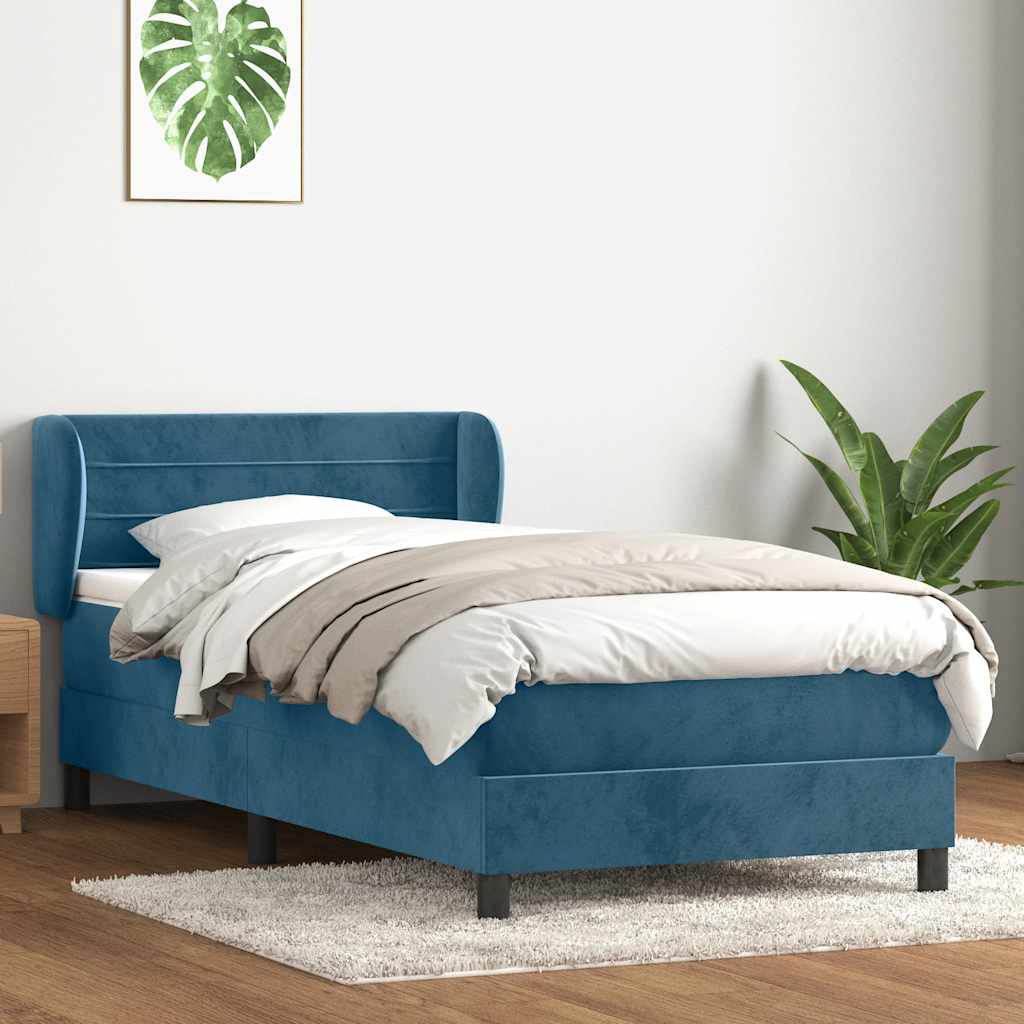 vidaXL Pat box spring cu saltea, albastru închis, 80x210 cm, catifea