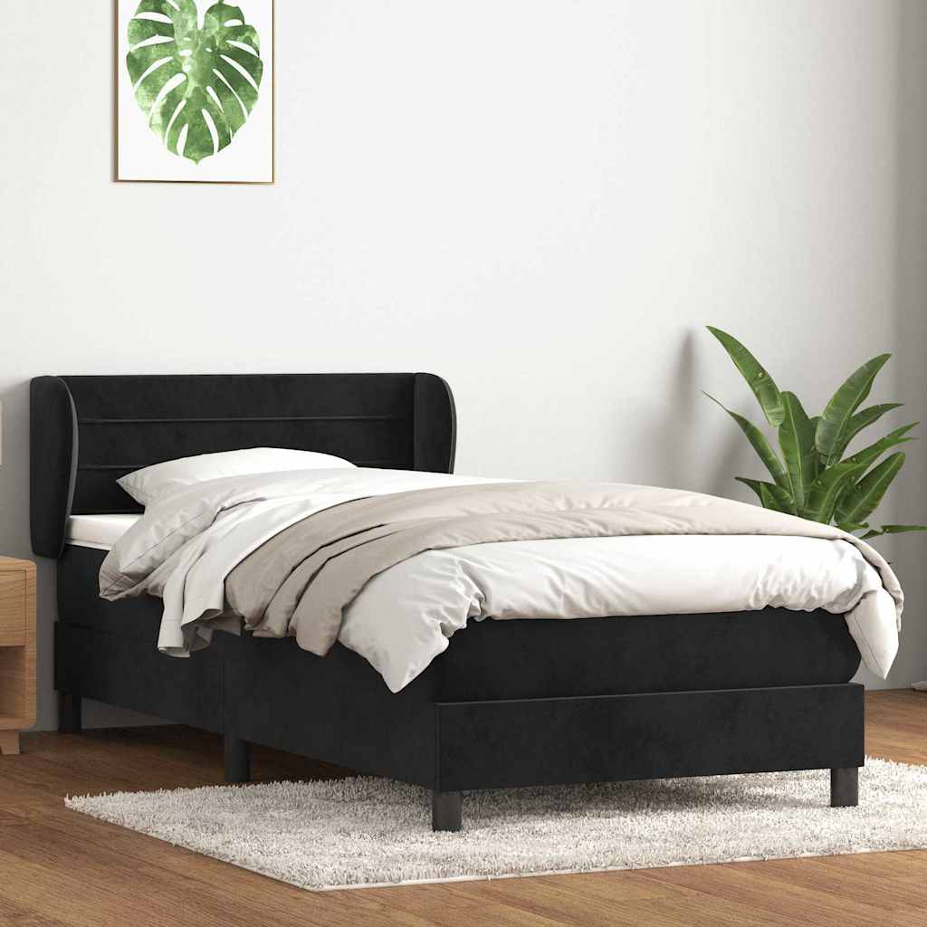 vidaXL Pat box spring cu saltea, negru, 90x210 cm, catifea