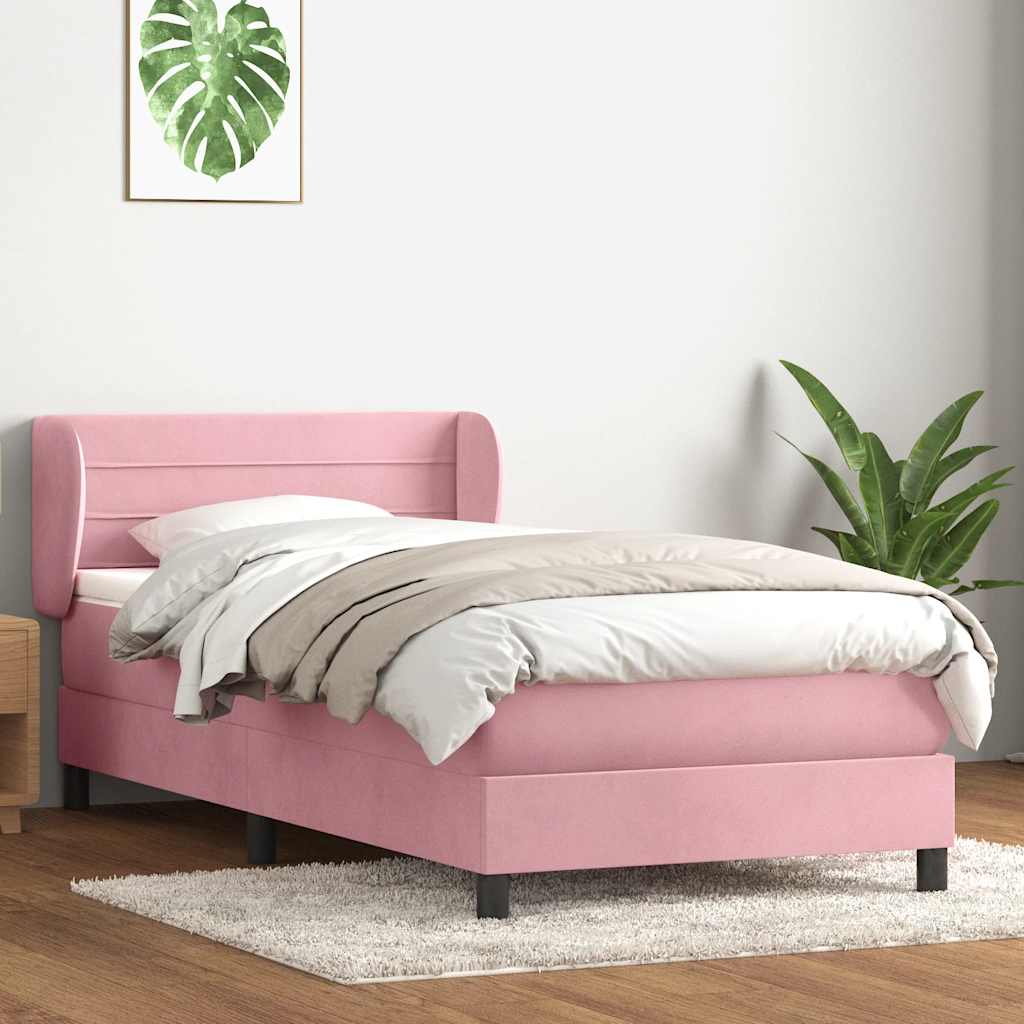 vidaXL Boxspringbett mit Matratze Rosa 90x210 cm Samt