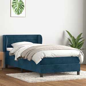 Box spring postel s matrací tmavě modrá 100x210 cm samet - obrázek 1