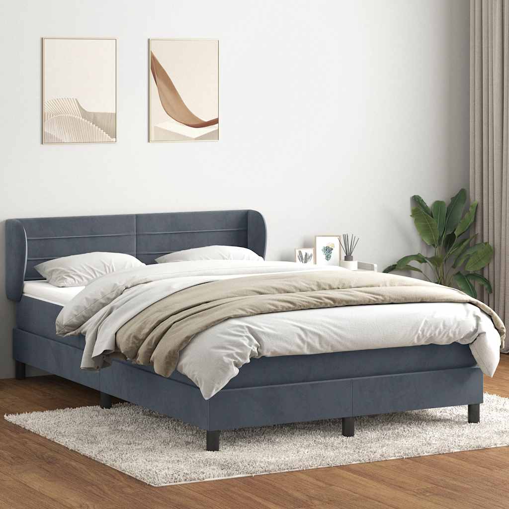 vidaXL Pat box spring cu saltea, gri închis, 140x210 cm, catifea