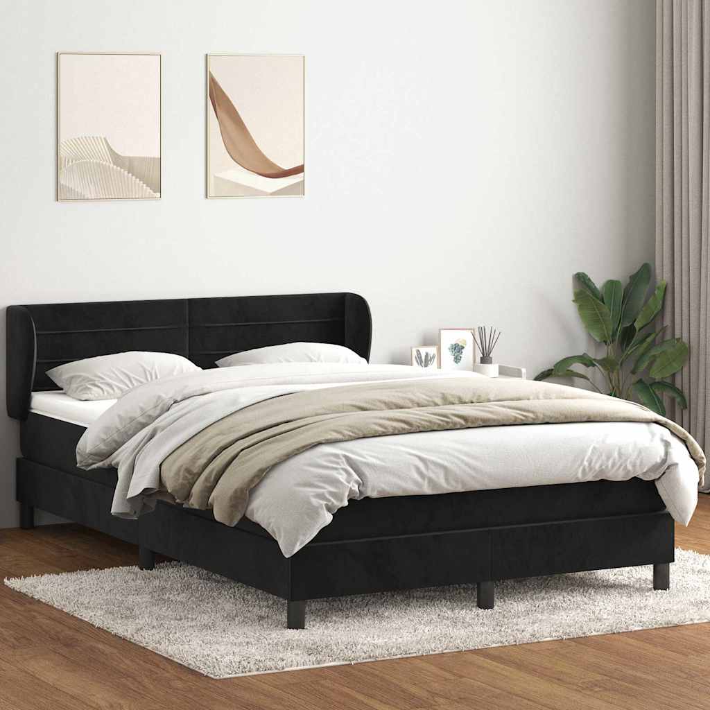 vidaXL Pat box spring cu saltea, negru, 140x210 cm, catifea