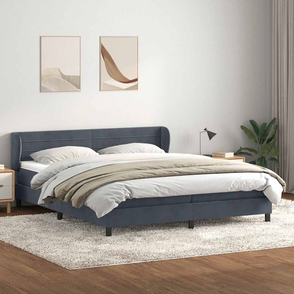 vidaXL Boxspringbett mit Matratzen Dunkelgrau 180x210 cm Samt