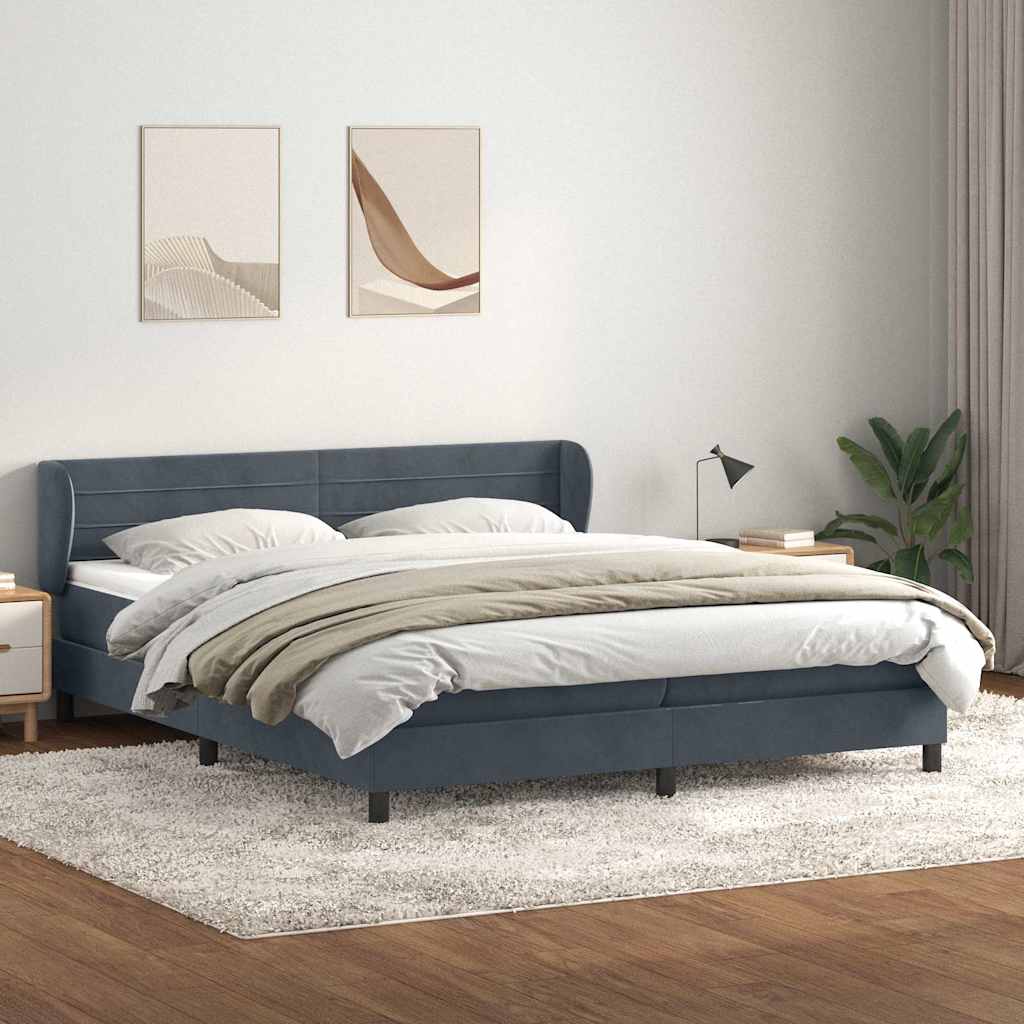 vidaXL Pat cu arcuri cu saltele gri închis 200x210 cm catifea